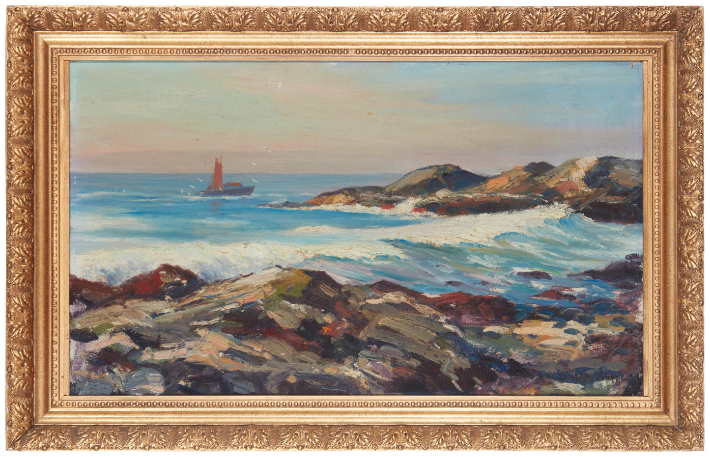 Emile Albert Gruppe - A Boat Near A Rocky Coast 18" x 30.5"
