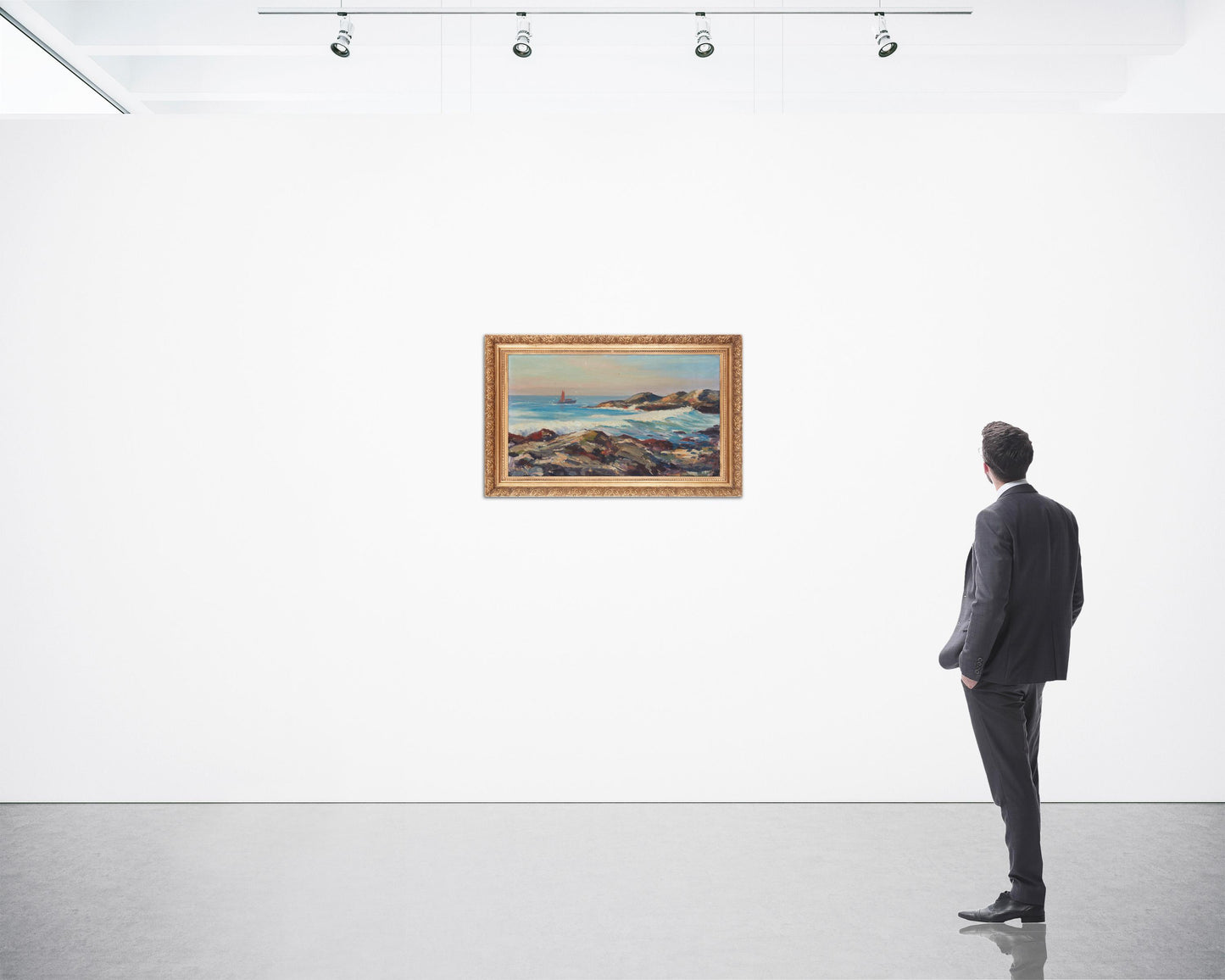 Emile Albert Gruppe - A Boat Near A Rocky Coast 18" x 30.5"