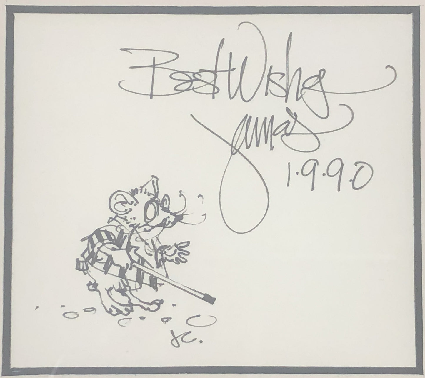 James Christensen - Blind Mouse, Best Wishes 1990 3.5" x 3.5"