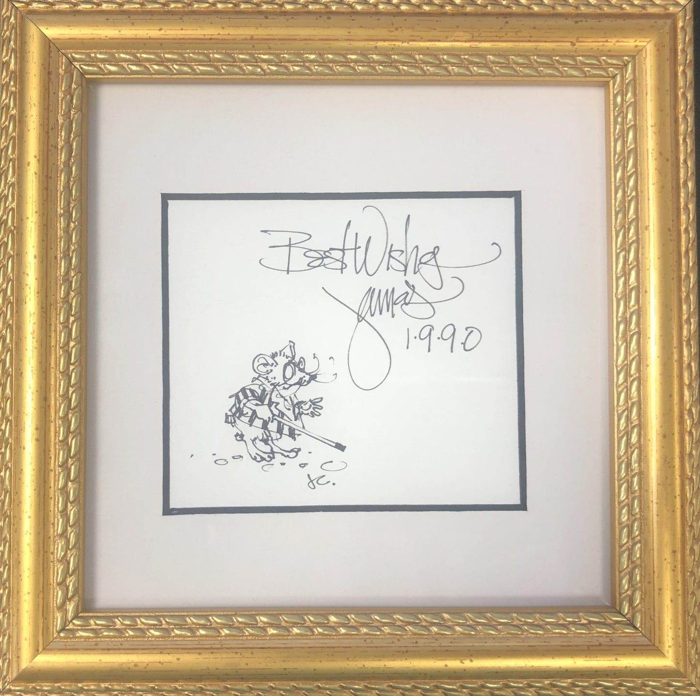 James Christensen - Blind Mouse, Best Wishes 1990 3.5" x 3.5"