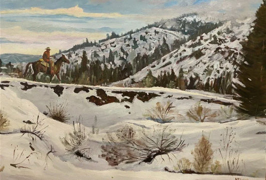 Thomas Wezwick - Cowboy on a Snowy Ridge 29.5" x 39.5"
