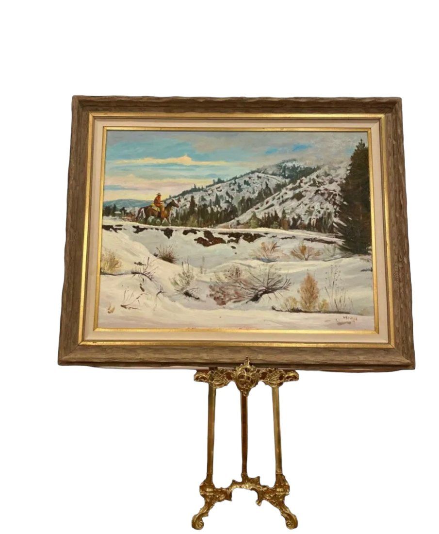 Thomas Wezwick - Cowboy on a Snowy Ridge 29.5" x 39.5"