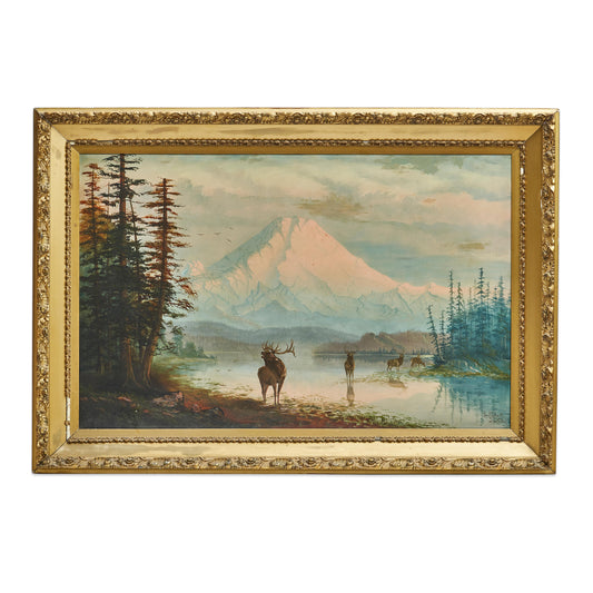 Charles R. Hall - Elk in a Lake Before Mount Rainier 1903 42" x 66"