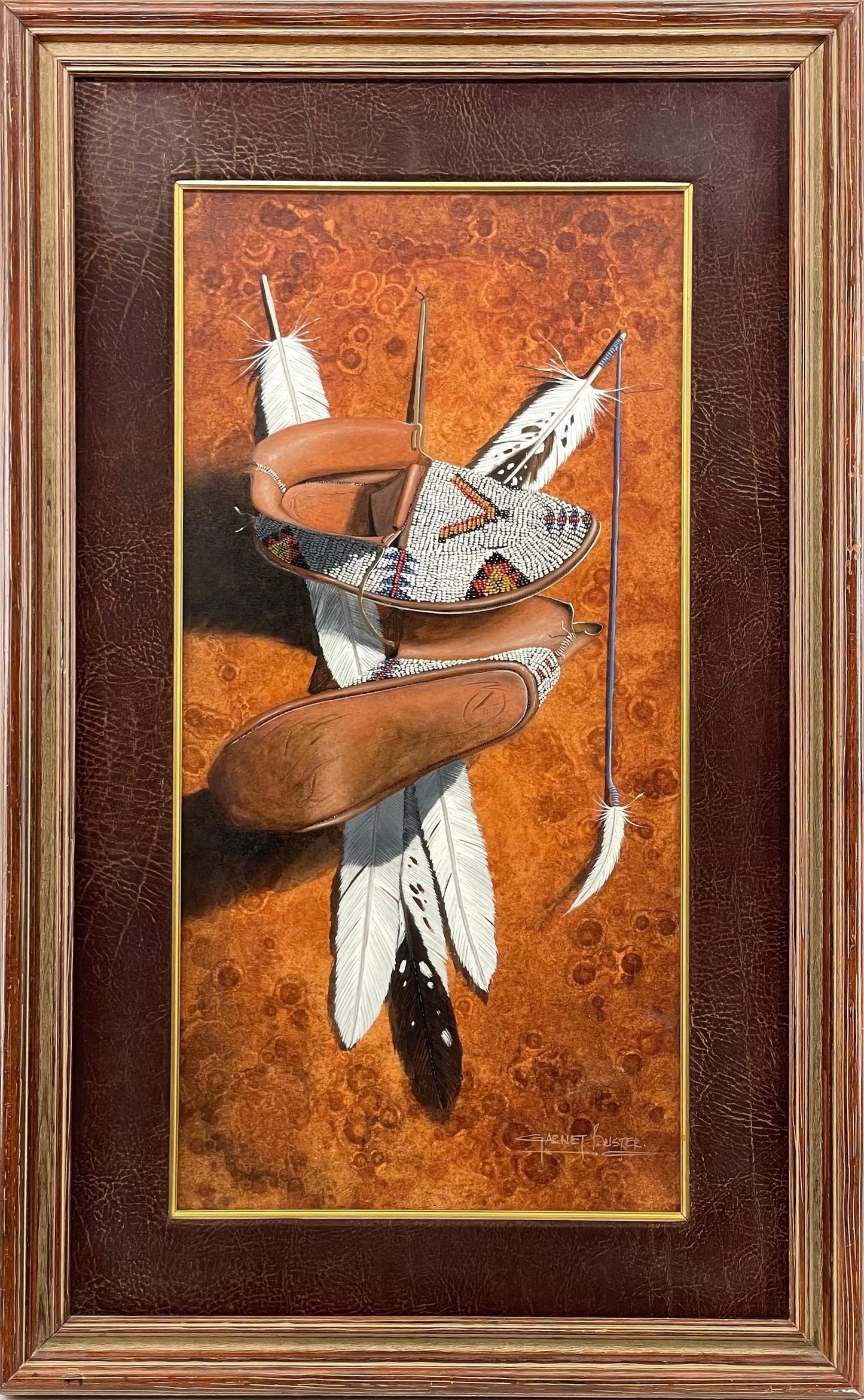 Buster Garnet - Moccasins and Feathers 30” x 15”