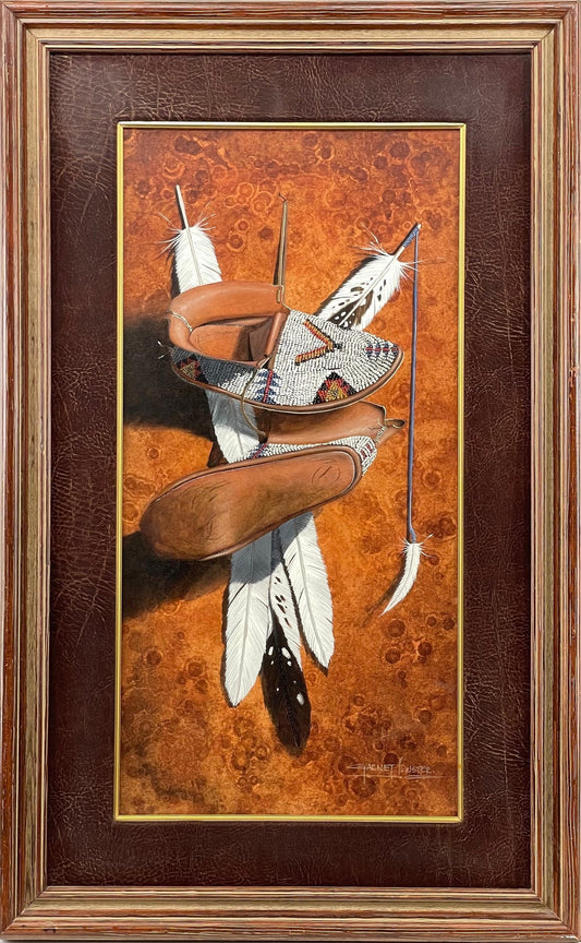 Buster Garnet - Moccasins and Feathers 30” x 15”
