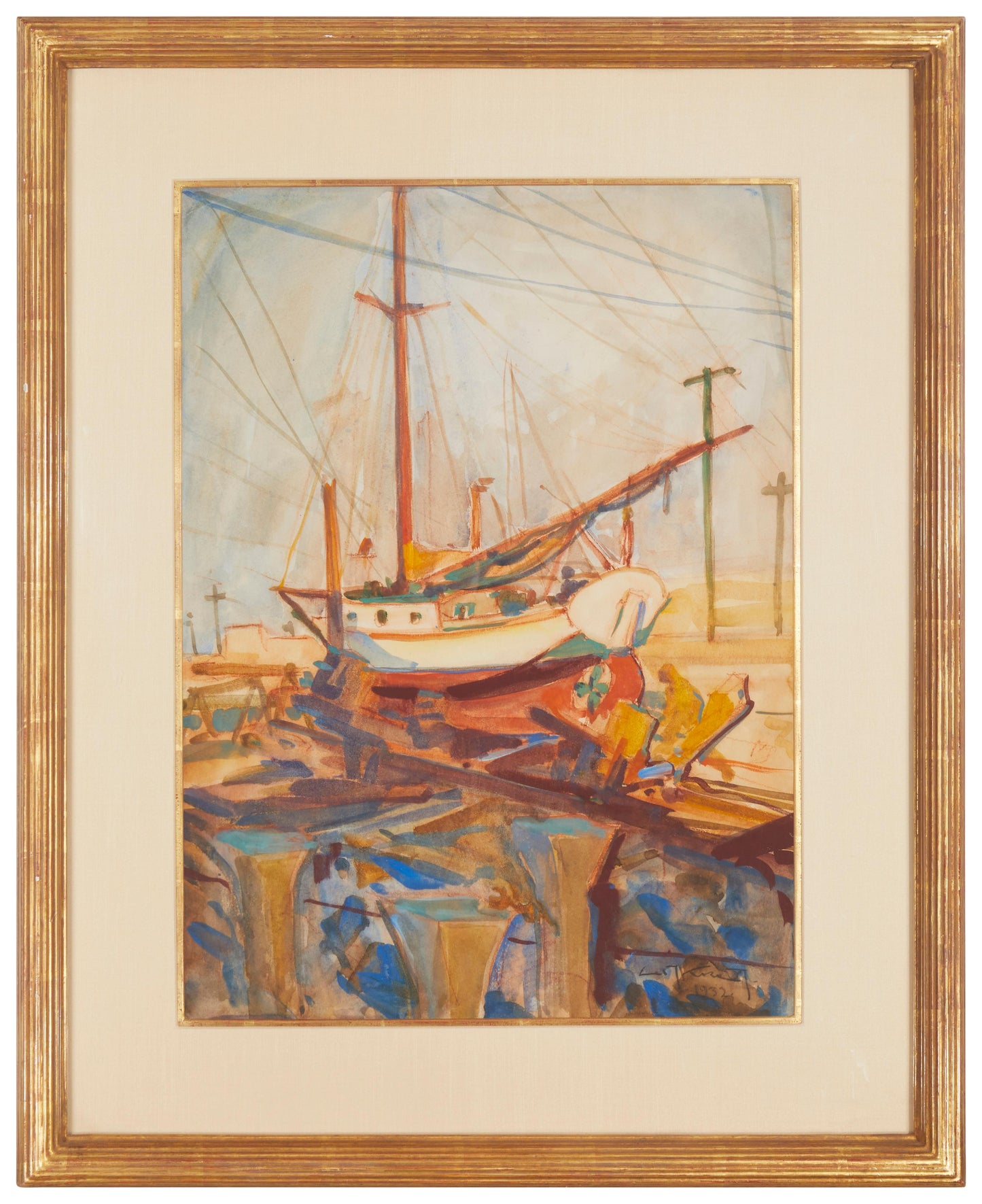 Emil Kosa - Sailboat in Drydock 1932 19.5" x 14.25"