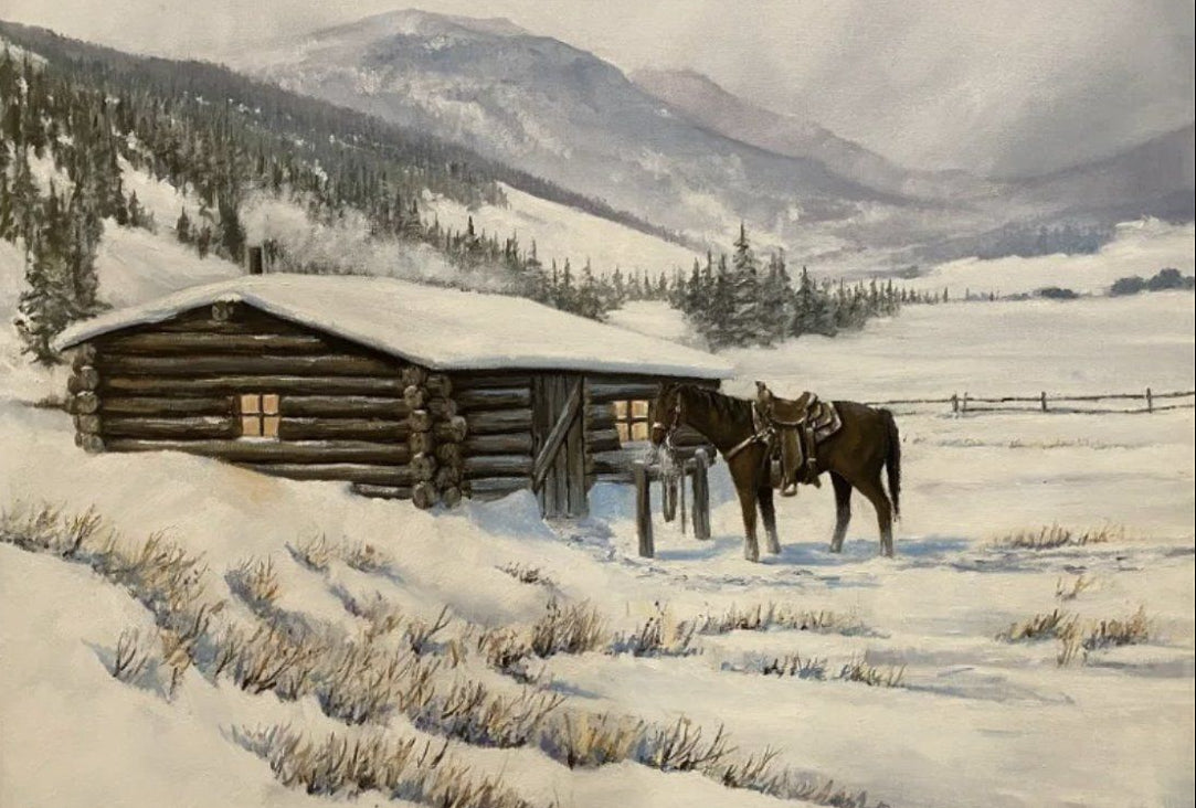 J.R. Lusk - Snowy Cabin 1989 29.5" x 39.5"