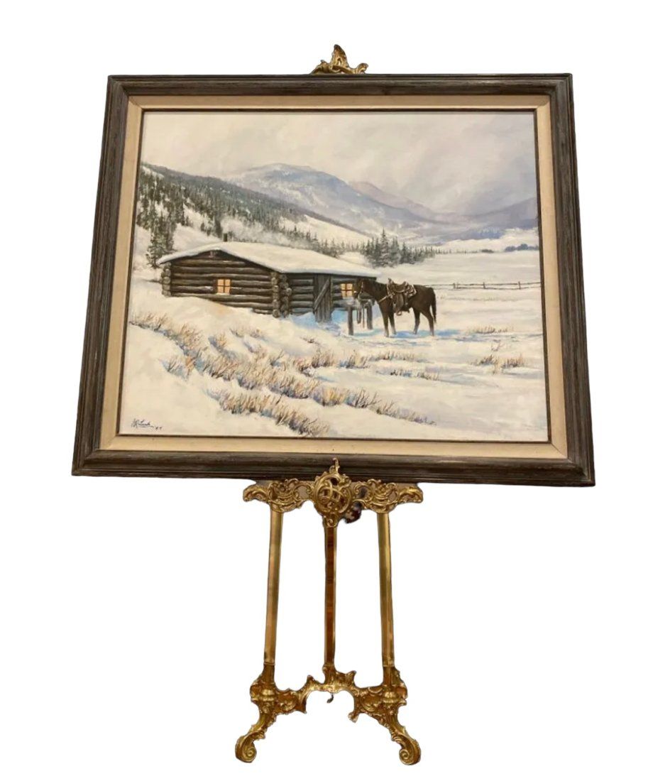 J.R. Lusk - Snowy Cabin 1989 29.5" x 39.5"