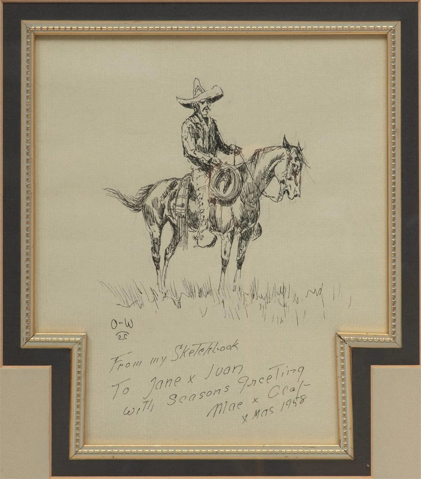 Olaf Carl Wieghorst - A Vacquero on Horseback 1958 8" x 7"