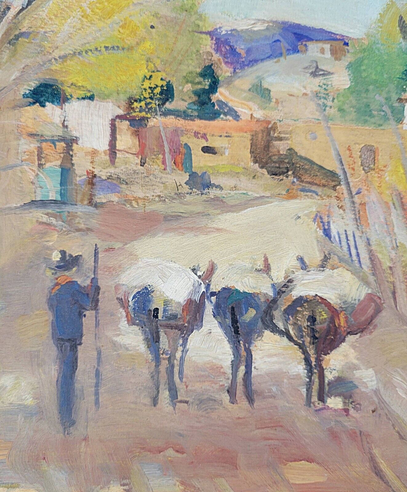 LaVerne Nelson Black - Saddled Burro's Coming Home to the Pueblo 9" x 12"