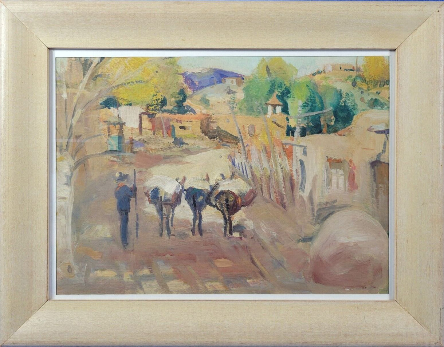 LaVerne Nelson Black - Saddled Burro's Coming Home to the Pueblo 9" x 12"