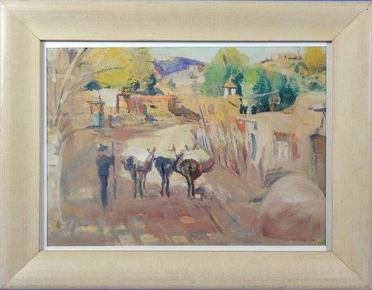 LaVerne Nelson Black - Saddled Burro's Coming Home to the Pueblo 9" x 12"