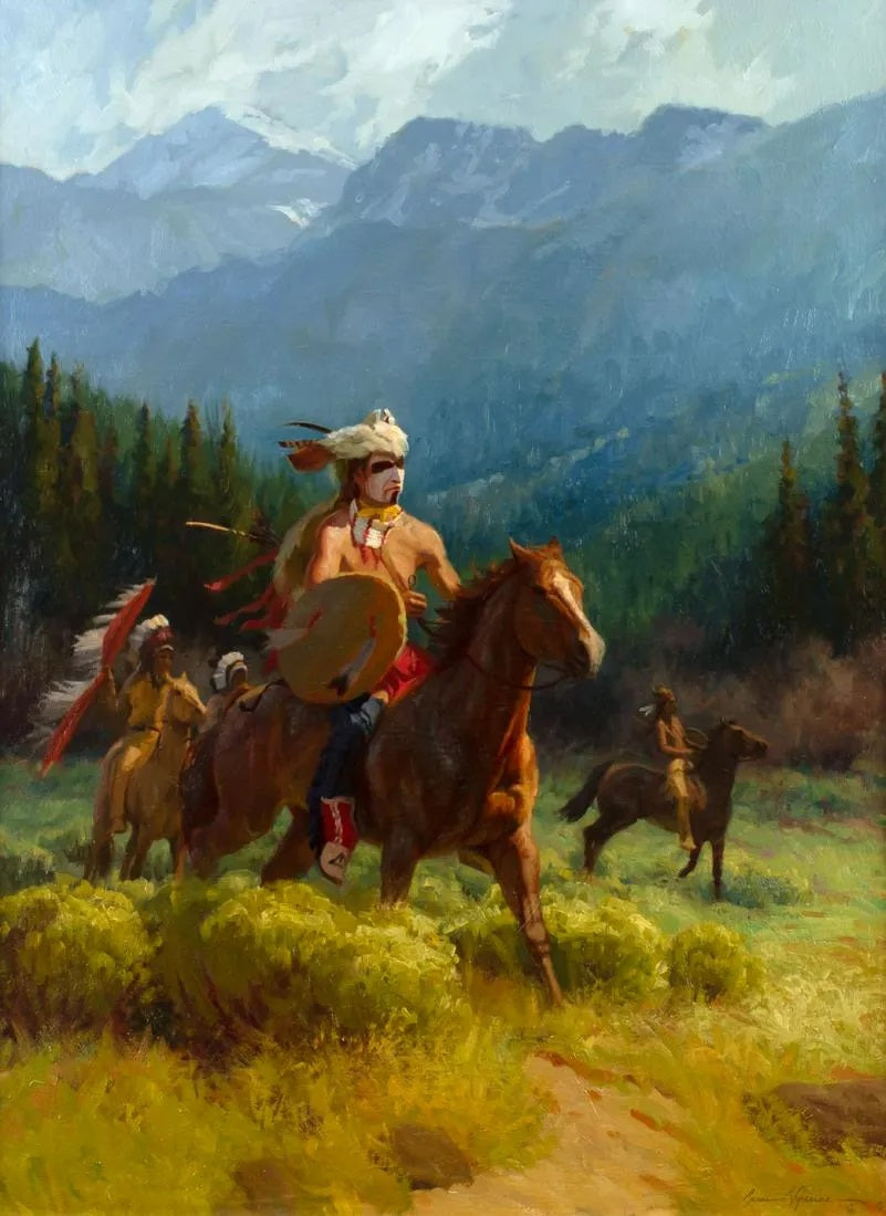 Bruce R. Greene - Mountain Landscape with Indian 40" x 30"