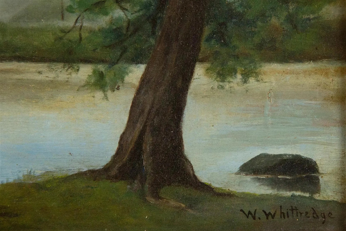 Thomas Worthington Whittredge - Untitled (River Scene) 8" x 15"