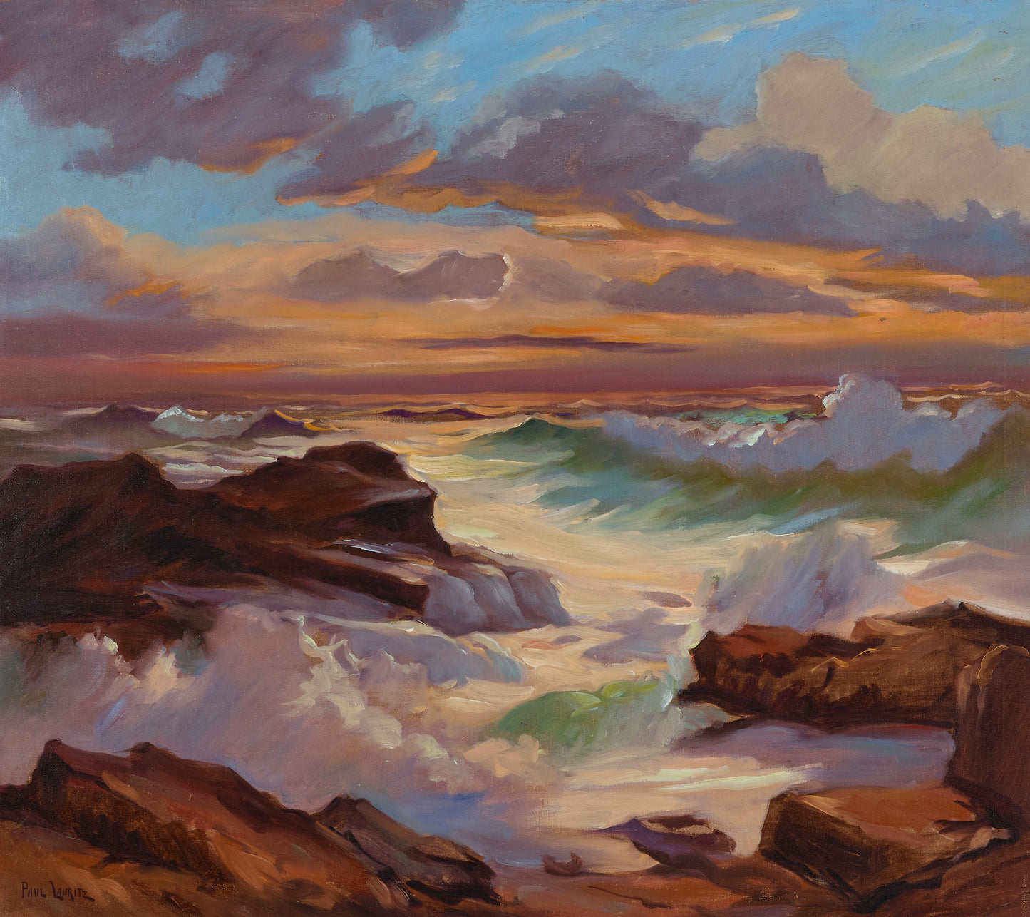 Paul Lauritz - Waves Breaking at Sunset 32" x 36"