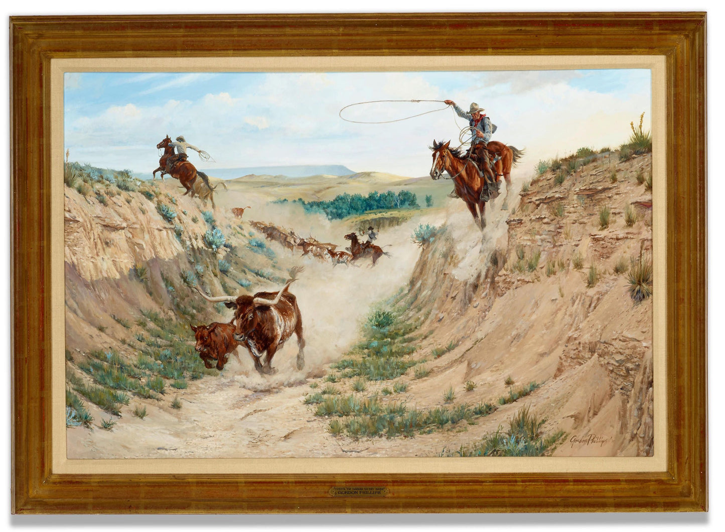 Gordon Dale Phillips - Pushing 'em Through the Dry Wash 1970 24" x 36"