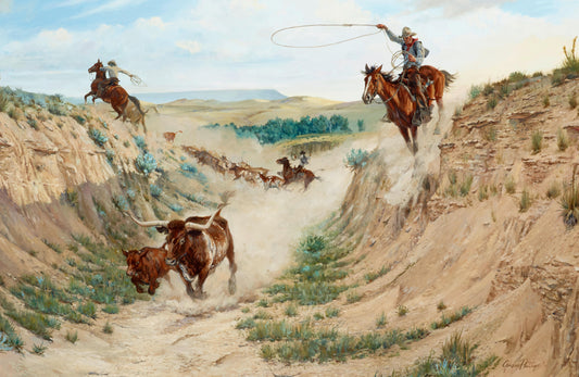 Gordon Dale Phillips - Pushing 'em Through the Dry Wash 1970 24" x 36"