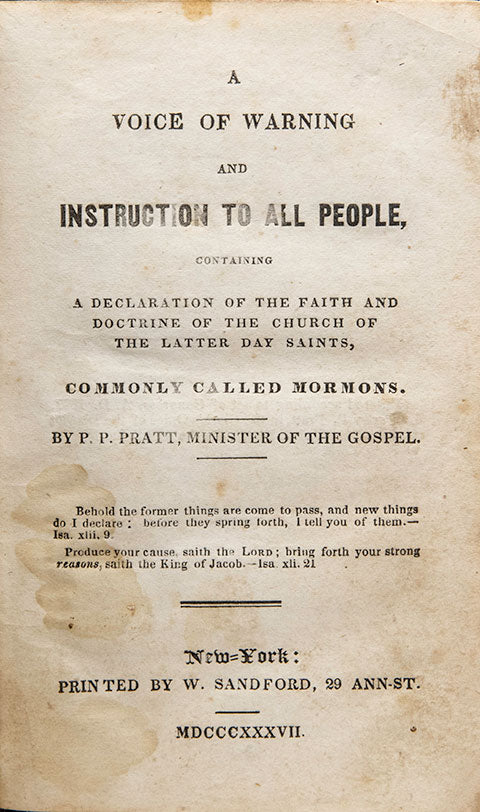 Pratt, Parley P. - A Voice of Warning - 1837 First Edition