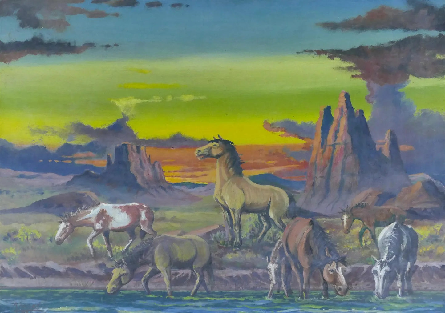 Karl Kroner (Attributed) - Canyon Horses 12" x 16"