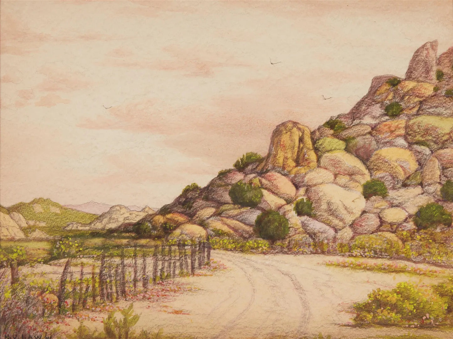 Harry Victor Law - Desert Road Landscape 10.25" x 13.75"