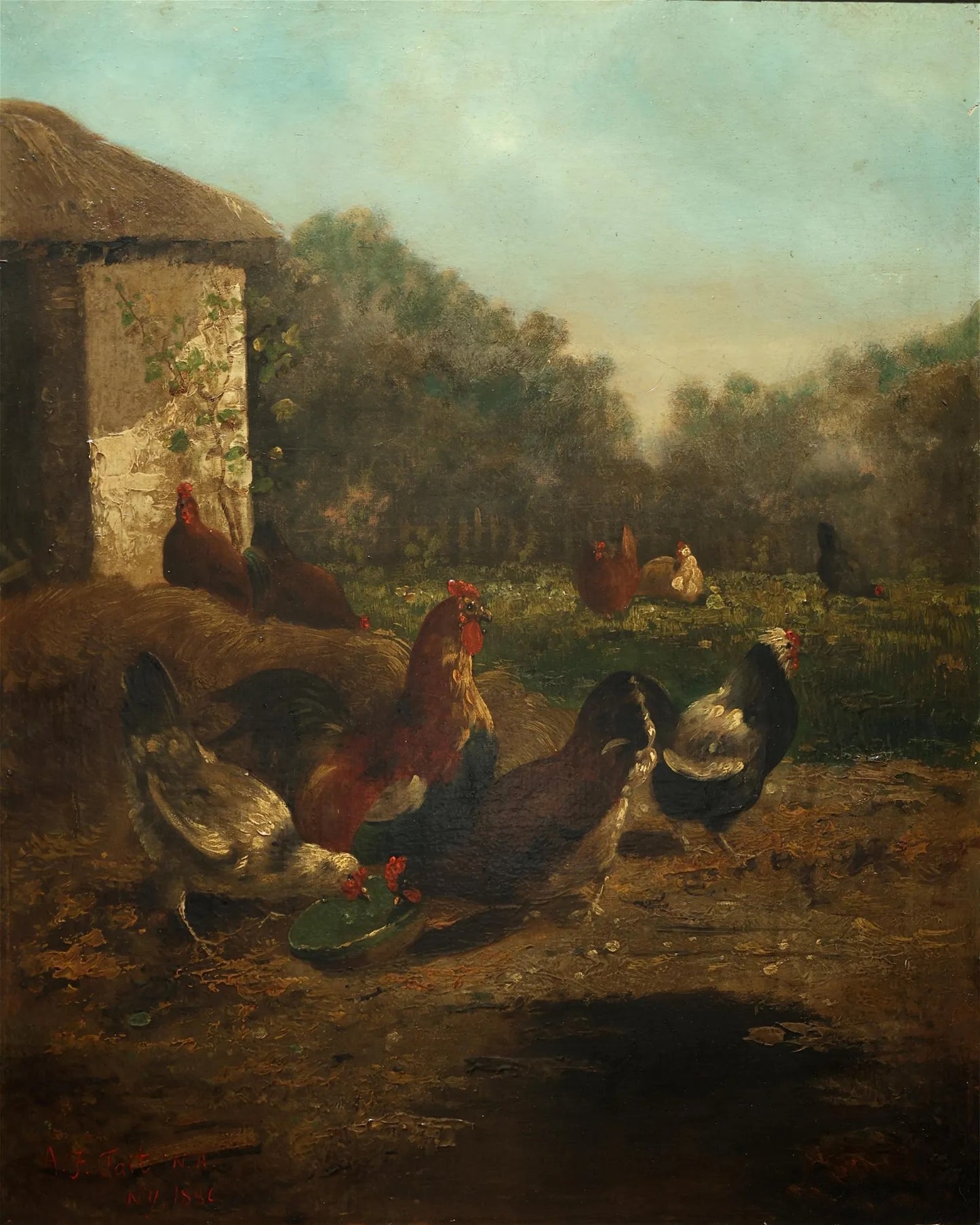 Arthur Fitzwilliam Tait - Farmyard Scene 1886 21" x 17"