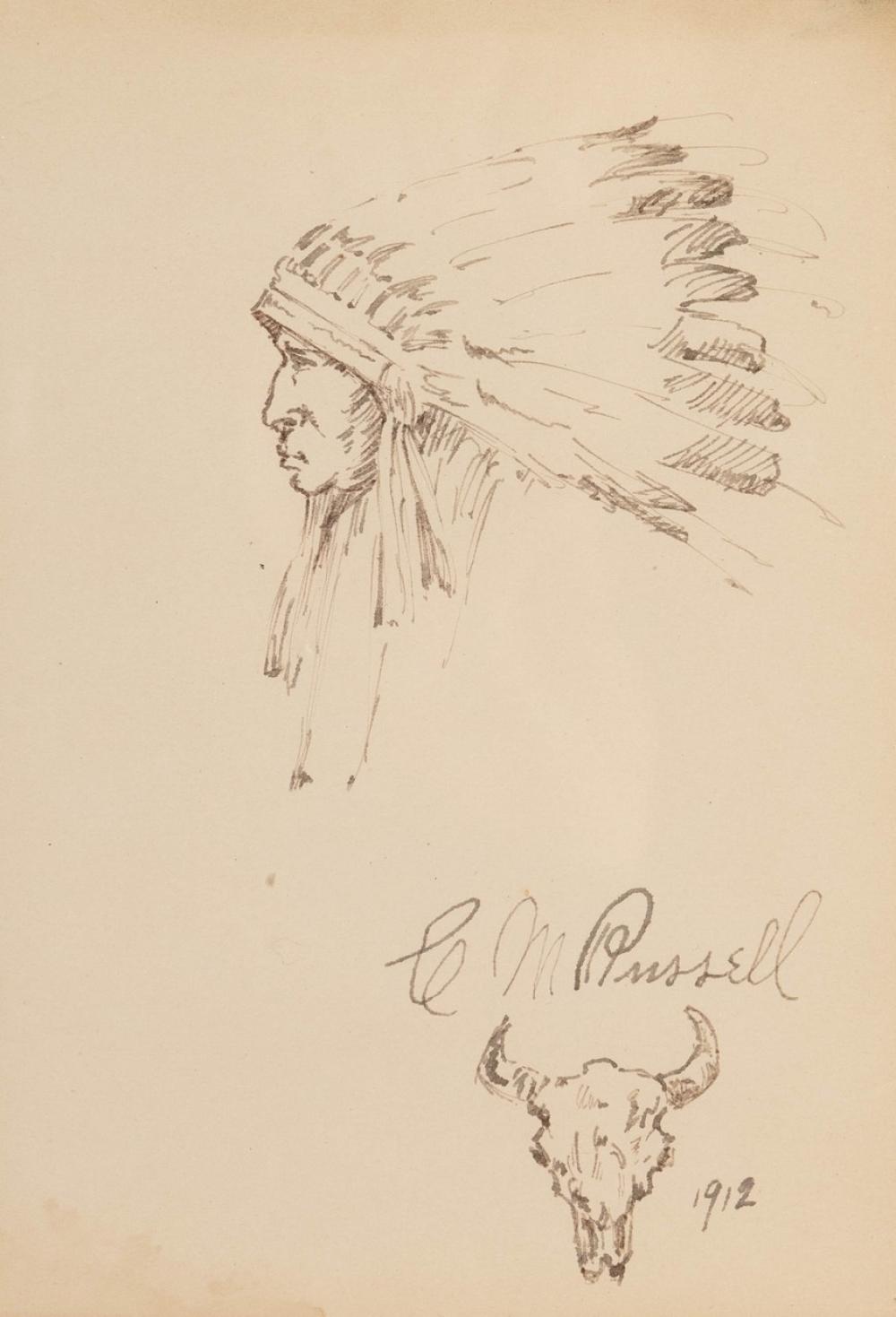 Charles Marion Russell - Indian Chief 1912 7.25" x 5"