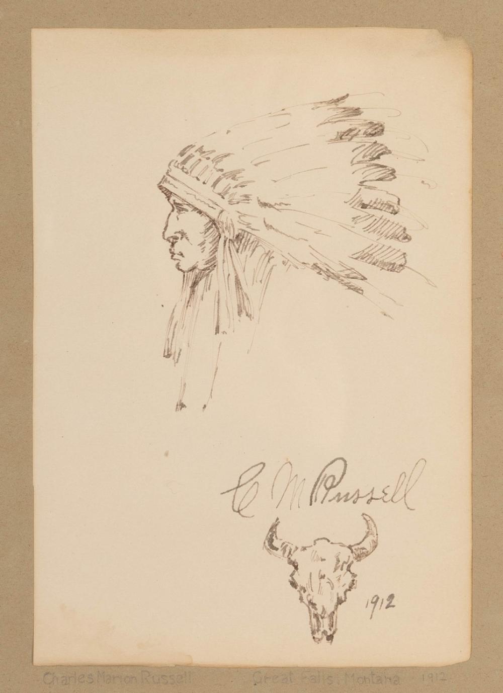 Charles Marion Russell - Indian Chief 1912 7.25" x 5"