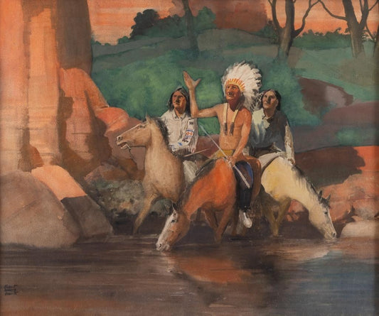 Robert Wesley Amick - Indians at River Crossing 22" x 26.75"