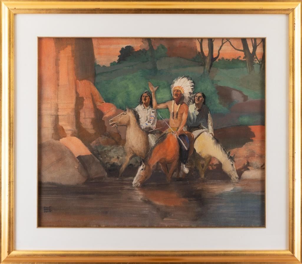 Robert Wesley Amick - Indians at River Crossing 22" x 26.75"
