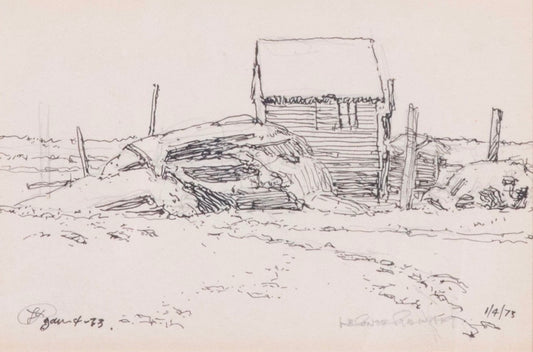LeConte Stewart - Winter Barn Sketch 1973 3.75" x 5.75"