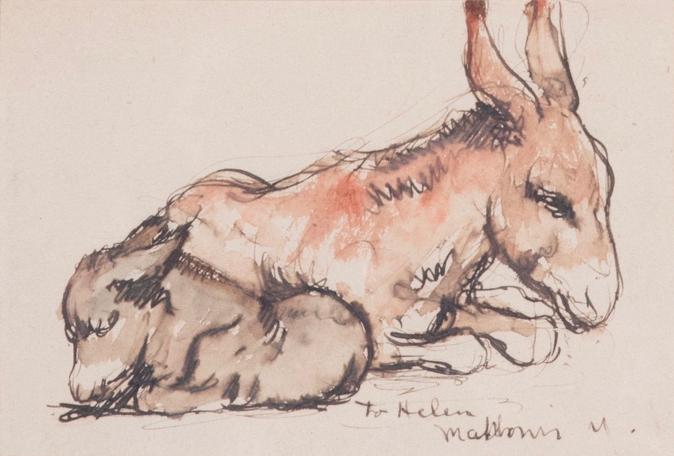 Mahonri Mackintosh Young - Donkey and Her Offspring 4.5" x 6.5"
