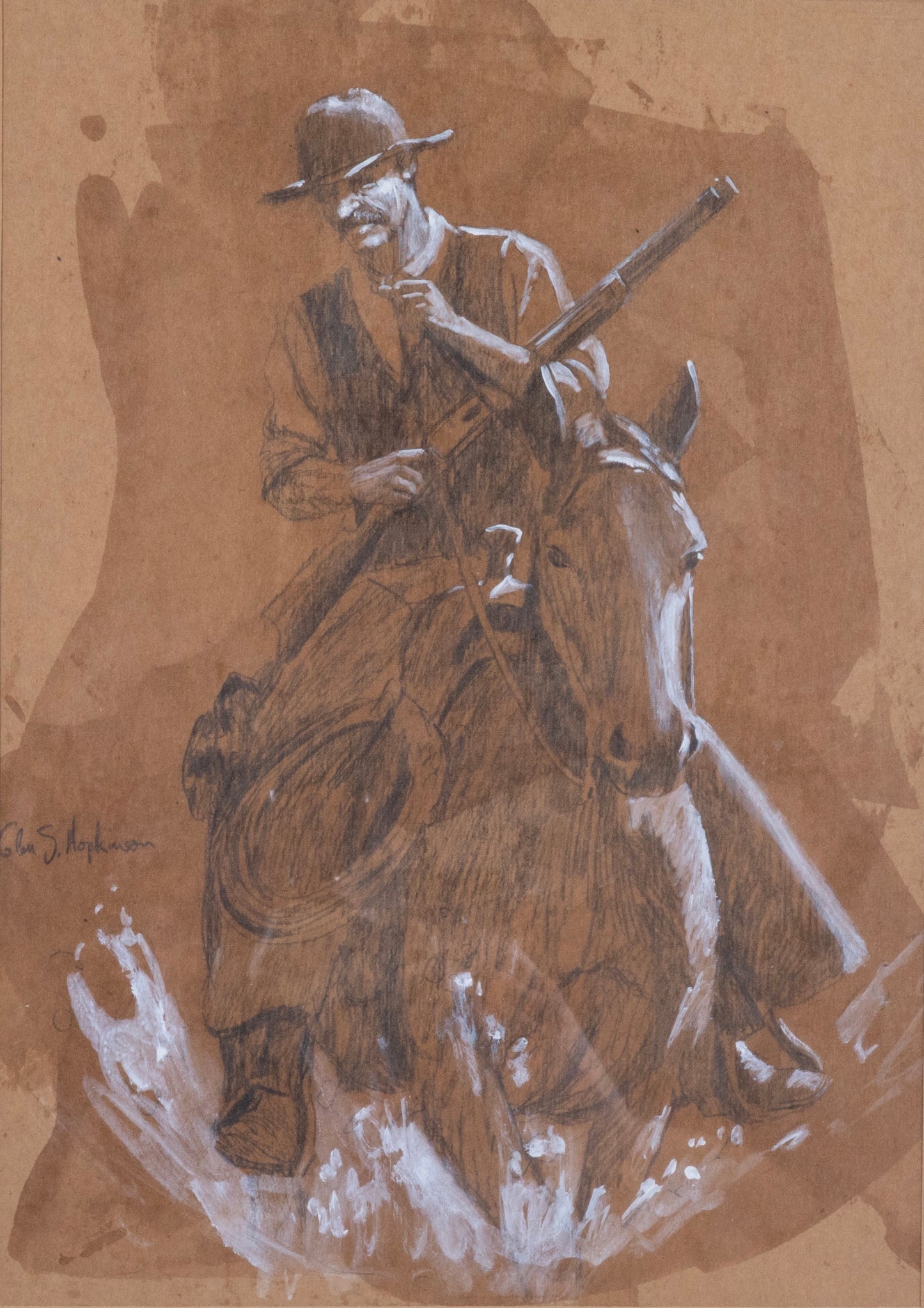 Glen S. Hopkinson - Cowboy and Horse 14" x 10"