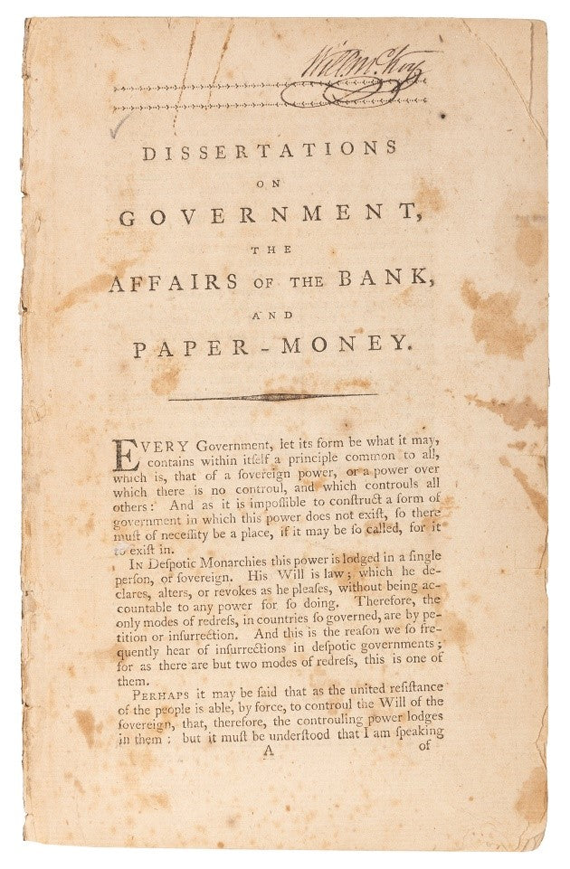 Paine, Thomas - Dissertation on Government, Bank, and Money - 1786 First Edition, First Printing