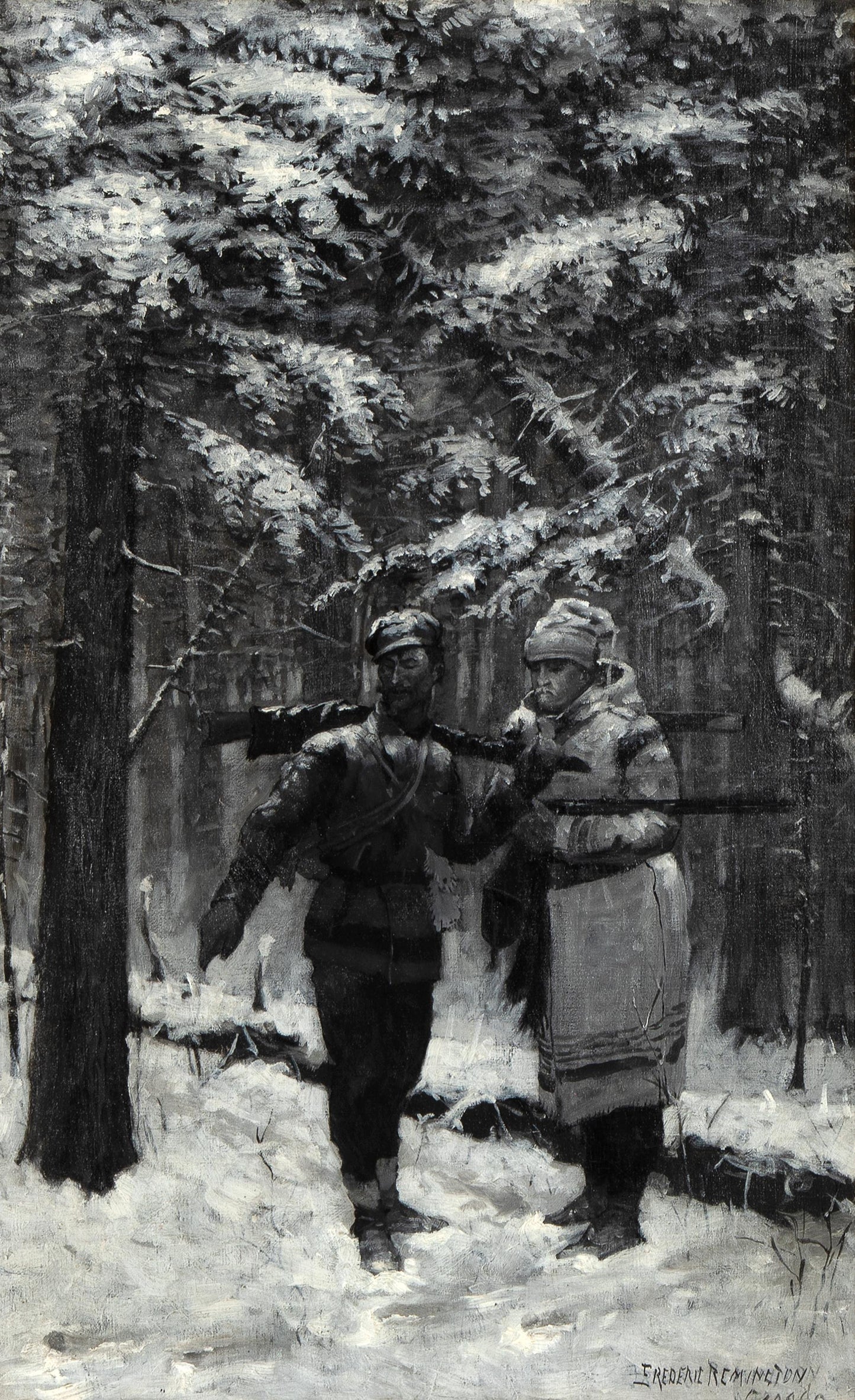 Frederic Remington - The Track in the Winter Forest 30.875" x 19.5"