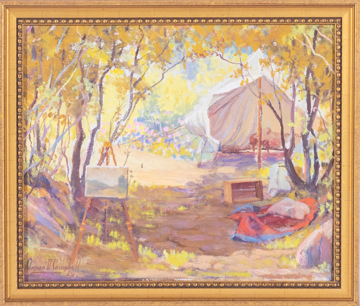 Orson D. Campbell - Untitled (Camp Scene with Easel) 1926 10.5" x 12.5"