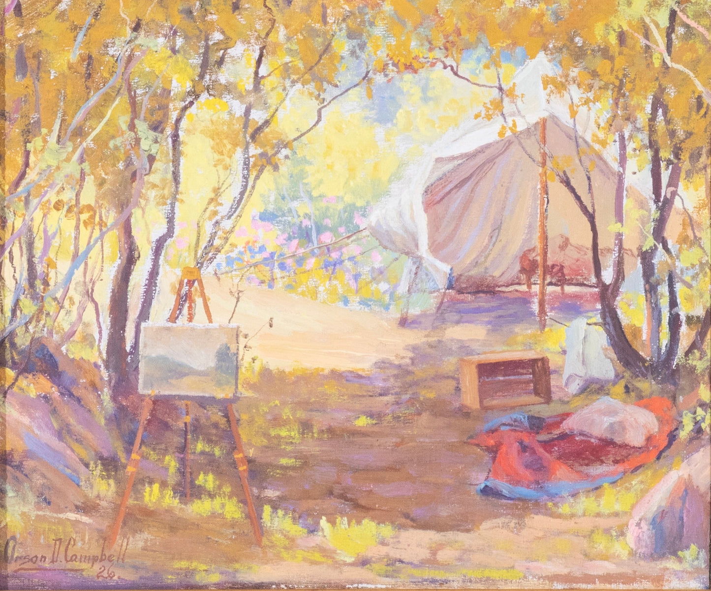 Orson D. Campbell - Untitled (Camp Scene with Easel) 1926 10.5" x 12.5"