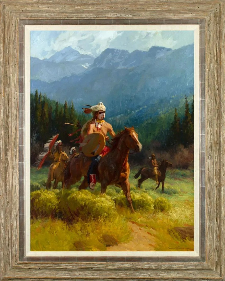 Bruce R. Greene - Untitled (Mountain Landscape with Indian) 40" x 30"