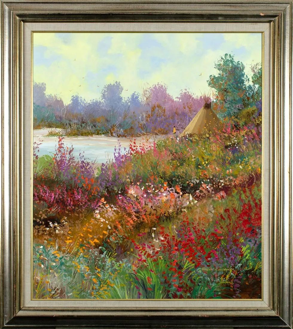 Thomas DeDecker - Untitled (Landscape with Teepee) 32" x 28"