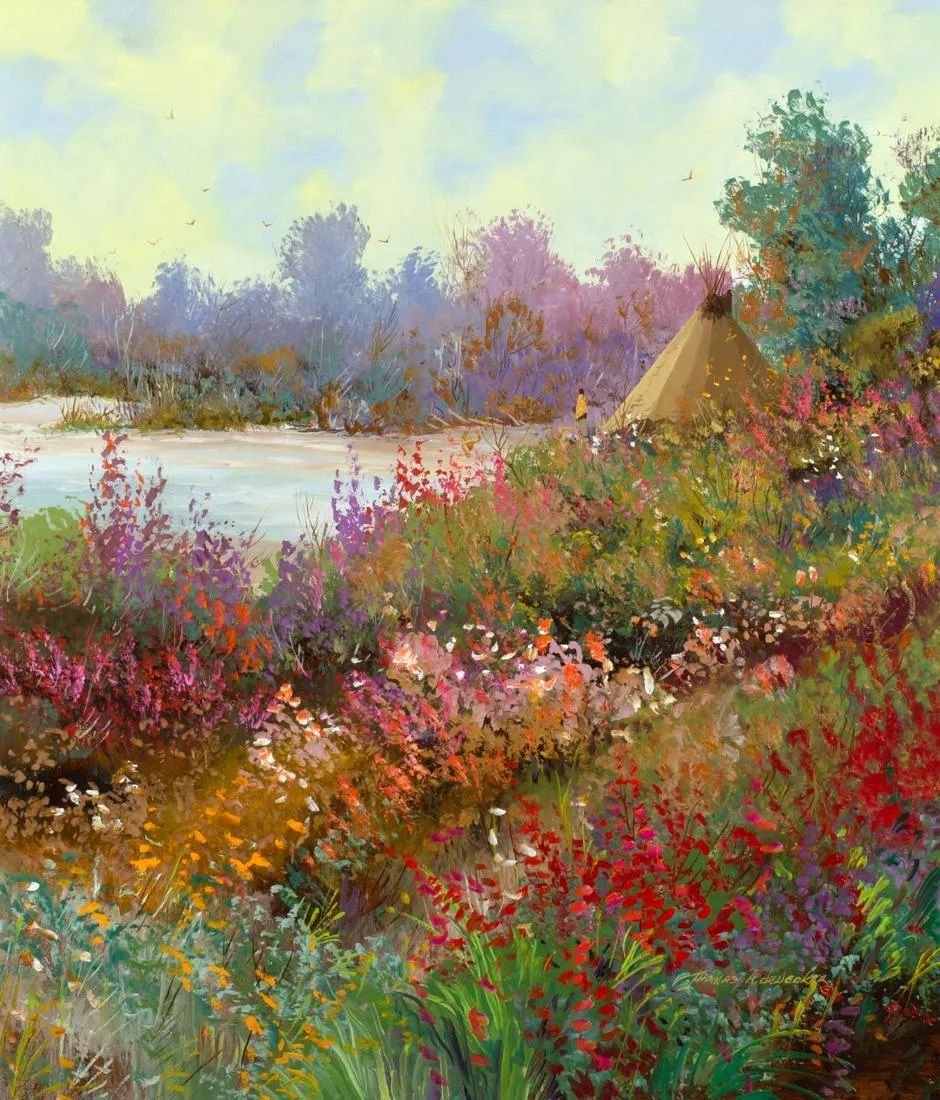 Thomas DeDecker - Untitled (Landscape with Teepee) 32" x 28"